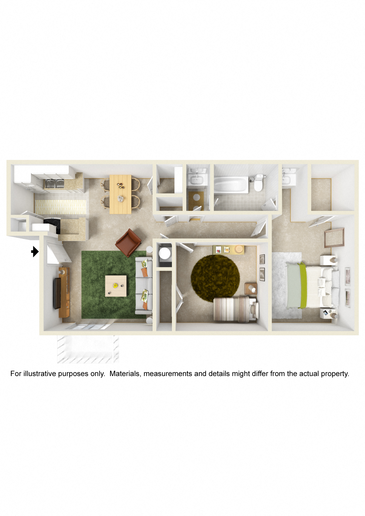 Floor plan for 2 beds, 1 bath, 900 sqft